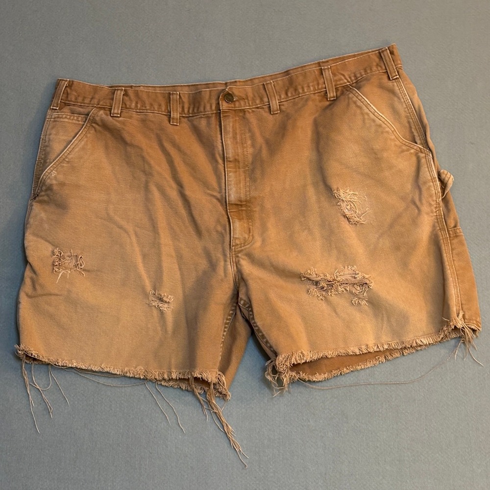 Carhartt Thrashed B11-BRN Mens Canvas Duck Carpenter Shorts Brown 46 Cut Offs